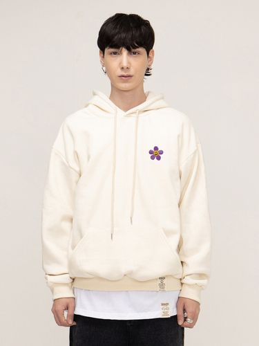 Unisex] Purple Flower Smile Embroidered White Clip Hoodie _ - GRAVER - Modalova