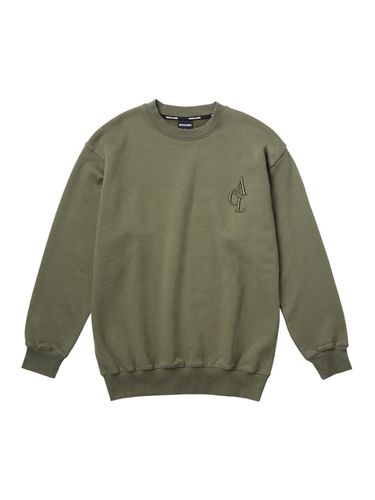 ACL Loose-Fit Embroidery Crew-neck Sweatshirt (Fleece-lined)_Khaki - AKIII CLASSIC - Modalova