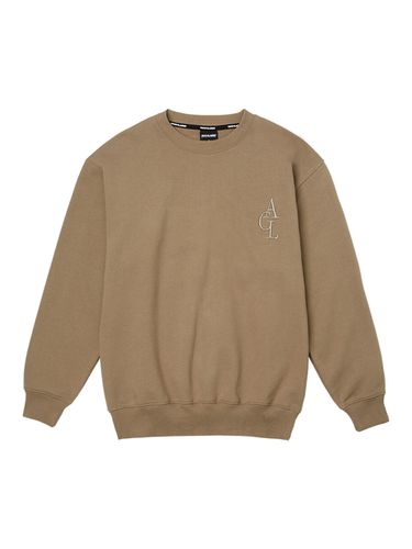 ACL Loose-Fit Embroidery Crew-neck Sweatshirt (Fleece-lined)_Dark Beige - AKIII CLASSIC - Modalova