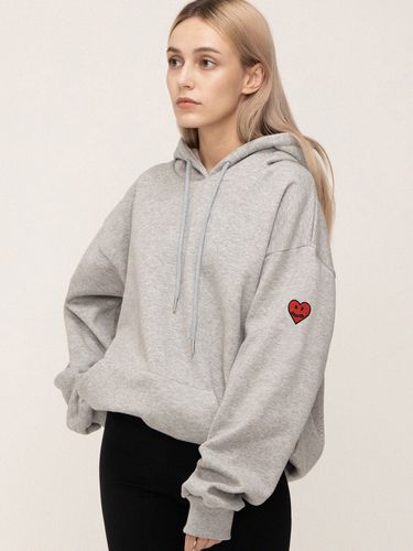 Heart Smile Logo Sleeve Embroidered Hoodie_Grey - GRAVER - Modalova