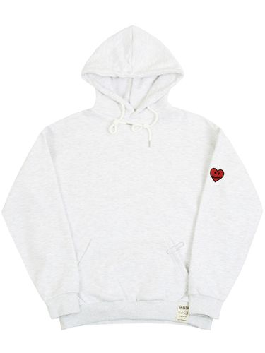 Heart Smile Logo Sleeve Embroidered Hoodie Melange White - GRAVER - Modalova