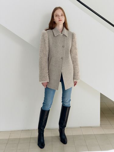 Fur Sleeve Half Coat Light Grey - FACTORIAL LABEL - Modalova