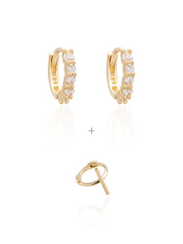 K SET] Prong CZ One Touch Earrings n Mini Stick Ring Earring - LUNNE - Modalova