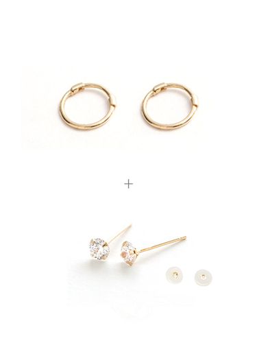 K SET] Daily One Touch Ring Earrings n Simple CZ Earrings - LUNNE - Modalova