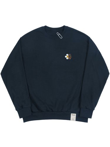 Leopard Flower Smile Embroidered Sweatshirt_Navy - GRAVER - Modalova