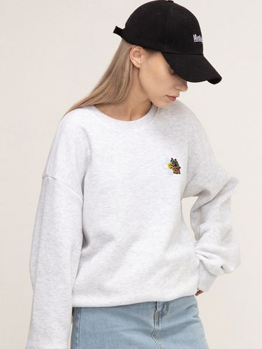 Leopard Flower Smile Embroidered Sweatshirt Melange White - GRAVER - Modalova