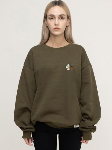 Leopard Flower Smile Embroidered Sweatshirt_Khaki - GRAVER - Modalova