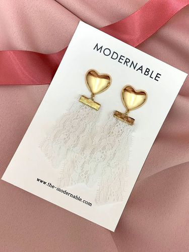 Heart Lace Earrings - Gold - MODERNABLE - Modalova