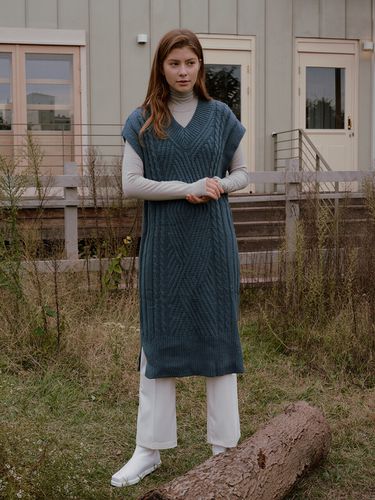 Cable Mix Knit Dress (Blue Green) - ADAUL - Modalova