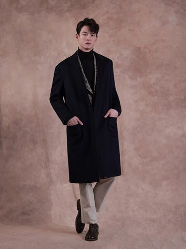 Navy Wool Coat - BUMMAH - Modalova