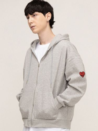 Heart Logo Smile Embroidery Hood Zip-Up_Grey - GRAVER - Modalova