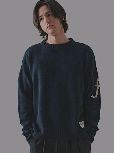 F Logo Round Wool Pull-Over _ Navy - FFEFF STUDIO - Modalova