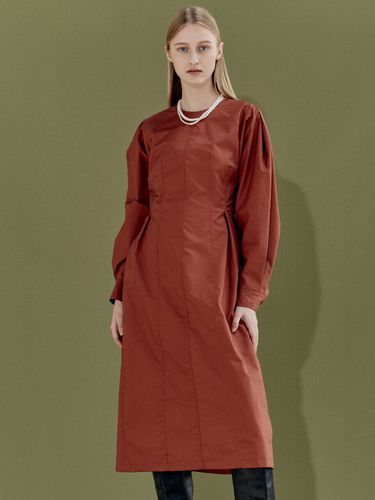 Volume Sleeve Tuck Dress (Orange) - Enor - Modalova