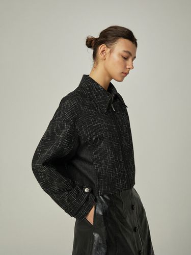 Denim Contrast Tweed Zip Jacket_Black - AVA MOLLI - Modalova