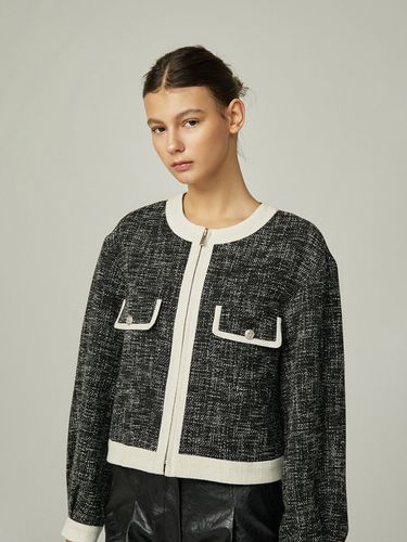 Tweed Zip Blouson Jacket_Black - AVA MOLLI - Modalova