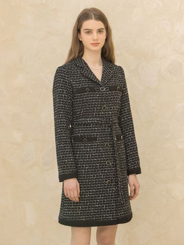 Collar Tweed Check Jacket Dress_Black - clet - Modalova