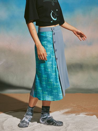 Monogram Button Up Skirt (Blue) - mimicAWE - Modalova