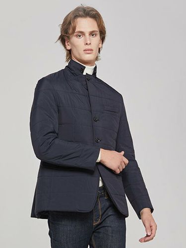 Notched Collar Padded Jacket Navy - SOLEW - Modalova