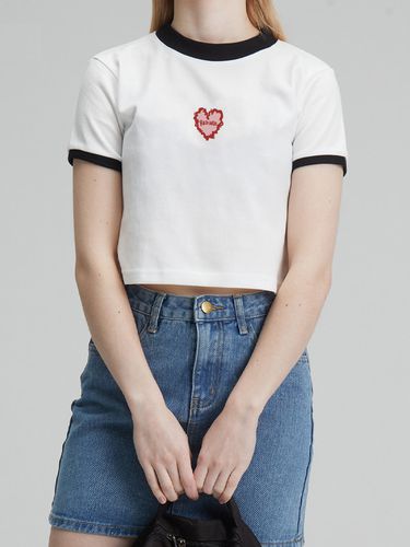 FLUFFY HEART PINK WHITE CROP TOP - RADINEO - Modalova