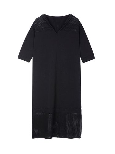 V-neck Hoodie Knit Dress (Black) - JOY GRYSON - Modalova