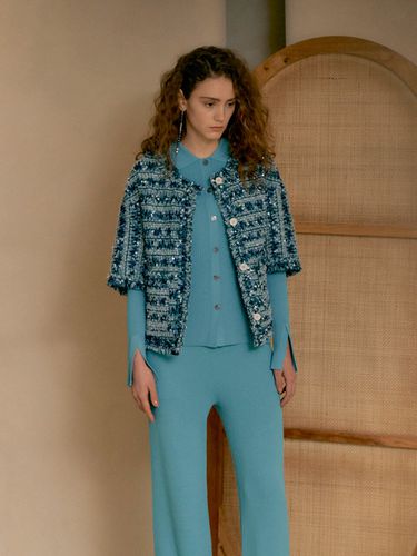 Ribbed Button Up Slim Cardigan () - JOY GRYSON - Modalova