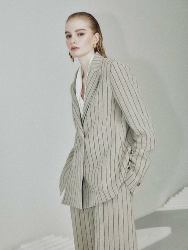 Linen Stripe Double Jacket (Beige and Stripe) - JOY GRYSON - Modalova