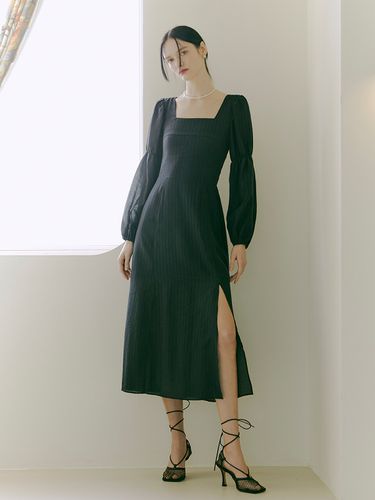 Square Neck Smock Dress (Black) - ETMON - Modalova