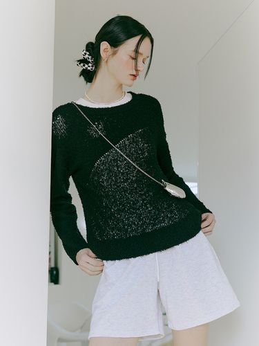 Tail Yarn Damage Knit Top (Black) - ETMON - Modalova