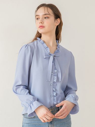 V-Neck Frill Ribbon Blouse_Sky - clet - Modalova