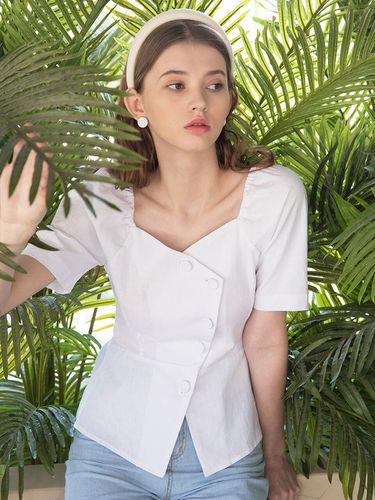 Linen Unbalance Blouse_White - clet - Modalova