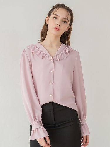 Shawl Collar V-Neck Blouse_Pink - clet - Modalova