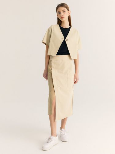 Unbalanced Slit Wrap Skirt_Beige - CITYBREEZE - Modalova