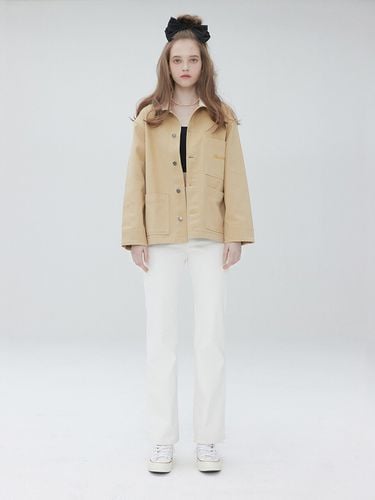 Collar Block Denim Jacket 003 Beige - MUDIDI - Modalova