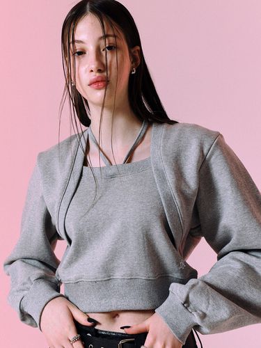 Bolero Layered Sweat_Melange Grey - NOTKNOWING - Modalova