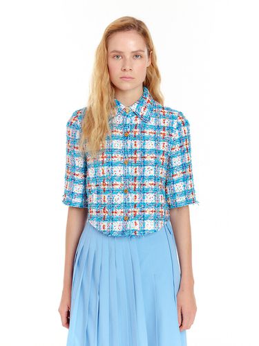 URIAH Tweed Crop Shirt (Blue Multi) - EENK - Modalova