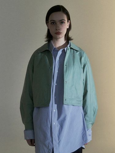 W Outseam Cut Oversized Crop Jacket - NOWANDTOMORROW - Modalova