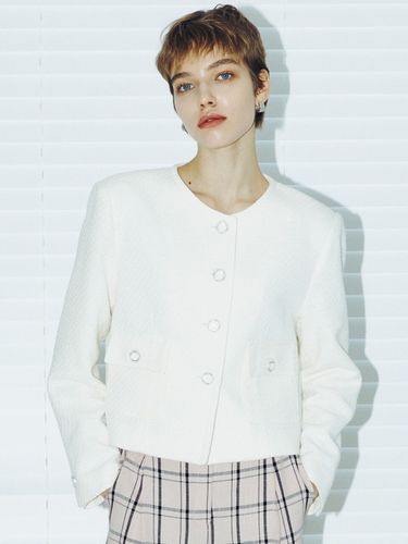 Tweed Crop Jacket (White) - Nouve - Modalova