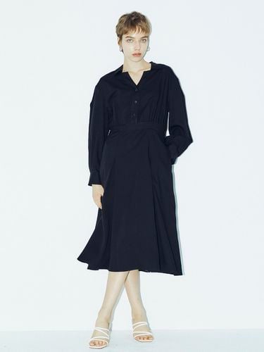 V Neck Collar Button Dress (Black) - Nouve - Modalova