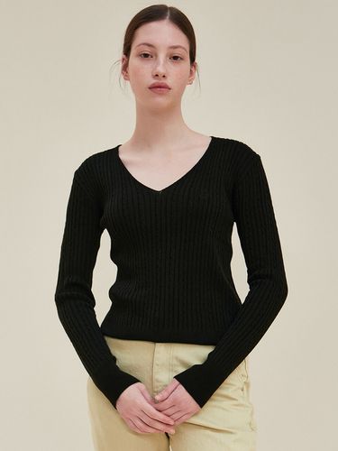 YAN Ribbed V-Neck Knit_Black - YAN13 - Modalova