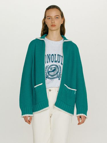 MANOA Zip-Up Knit Cardigan (Blue) - AND YOU - Modalova