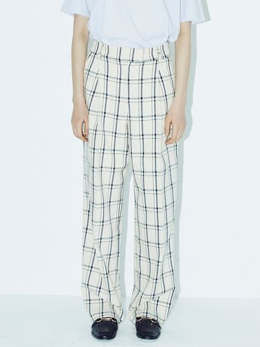 Wide Check Trousers (Cream) - Nouve - Modalova