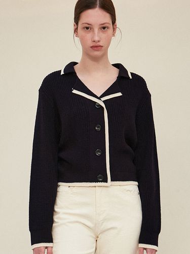 Ribbed Collar Cardigan_Navy - YAN13 - Modalova