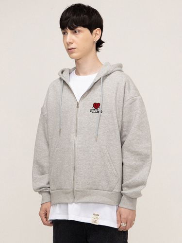 Heart Board Embroidery White Clip Zip-up Hoodie - GRAVER - Modalova