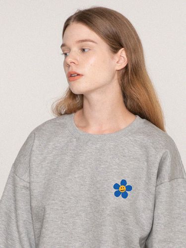 Blue Flower Dot Smile Logo Sweatshirt_Grey - GRAVER - Modalova