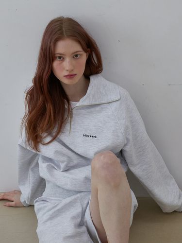 Half Zip Up Sweatshirt (White Grey) - bibyseob - Modalova