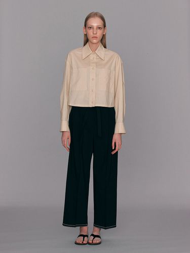 Cotton Cropped Shirt_Beige - ahwe - Modalova