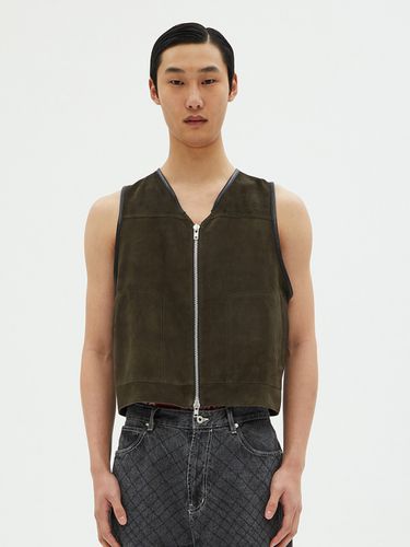 Short Leather Vest Khaki - ANDROS - Modalova