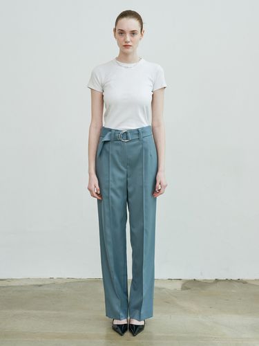 Semi Wide Belted Trouser Pants_Blue - SILN - Modalova