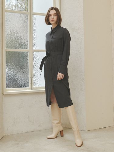 Belted Shirt Long Dress (3 Colors) - HACIE - Modalova