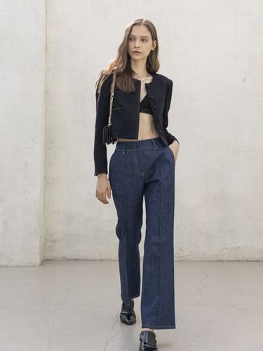 Semi Boot Cut Raw Denim Pants - DEFEMME - Modalova